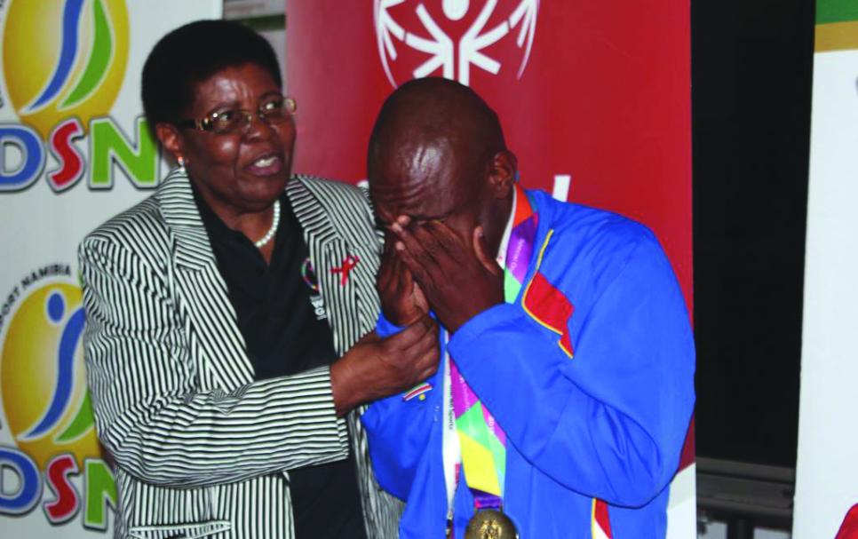 Former sports minister Agnes Tjongarero with Ruben //Gowaseb